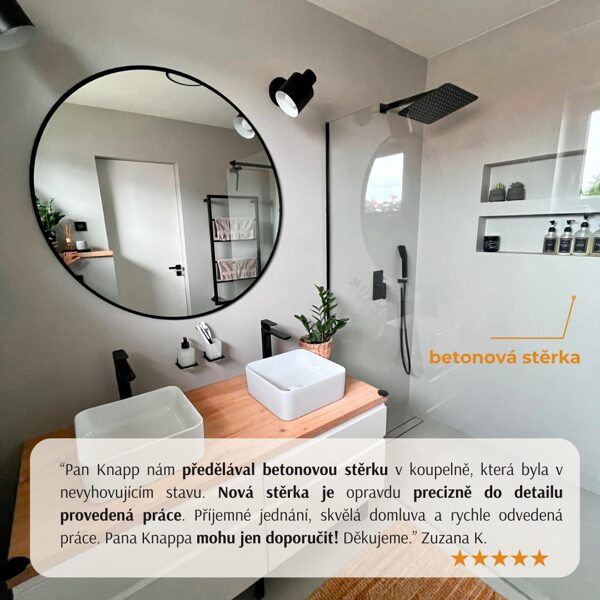 Realizace betonové stěrky v koupelně