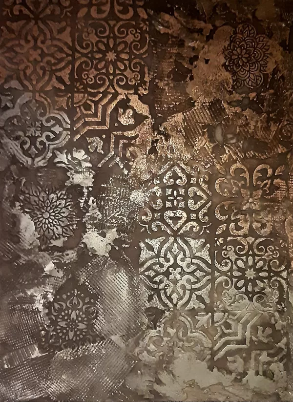 Metalická stěrka- tekutý kov měď, hliník efekt Stencil