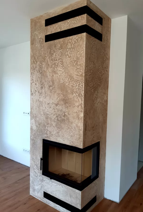 Realizace dekorativní stěrky na krbu efekt Vintage